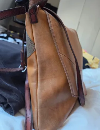 Bolso Piel Vintage Camel Solapa Asimétrica