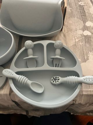 Set Comida Bebé Silicona Azul