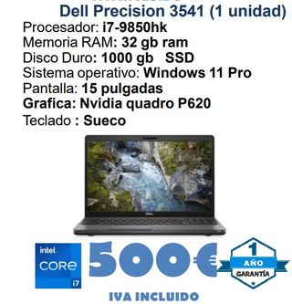 Dell Precision 3541 i7-9850hk 32GB RAM 1TB SSD
