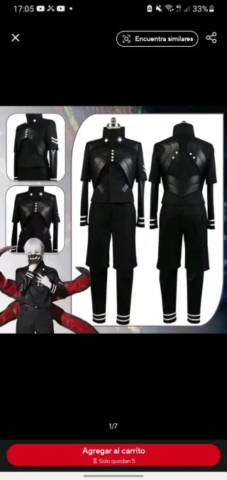 Disfraz Anime Ken kaneki Talla Única Negro