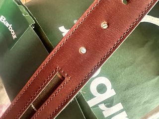 Cintura Barbour Pelle Marrone Tartan L 120cm