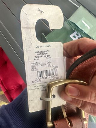 Cintura Barbour Pelle Marrone Tartan L 120cm