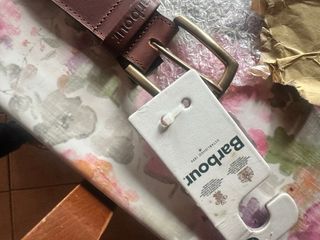 Cintura Barbour Pelle Marrone Tartan L 120cm