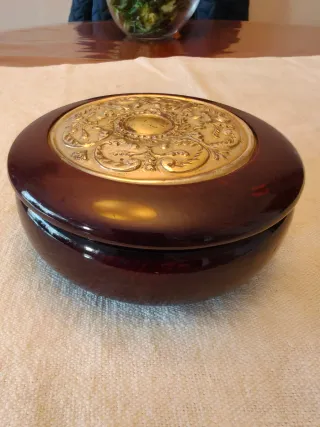 Caja joyero vintage madera y metal