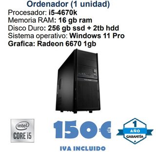 Ordenador i5-4670k 16GB RAM 256GB SSD + 2TB HDD
