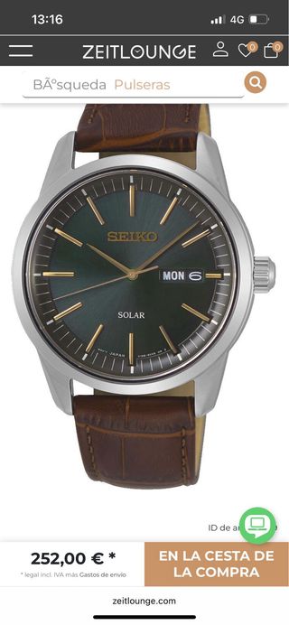 Reloj Seiko SNE529P1 Zafiro Solar. No negociable.