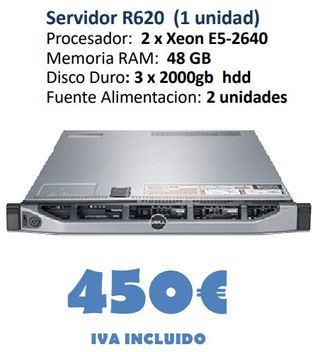 Servidor Dell R620 48GB RAM 3x2TB HDD