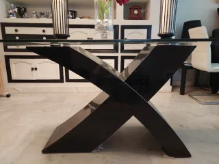 Conjunto Comedor Cristal Negro y Blanco