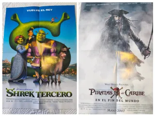 Cartel Doble Shrek Tercero y Piratas del Caribe
