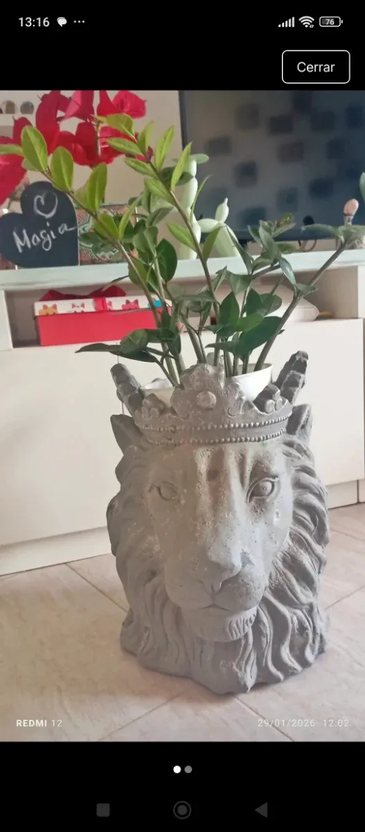 Macetero León con Corona Gris