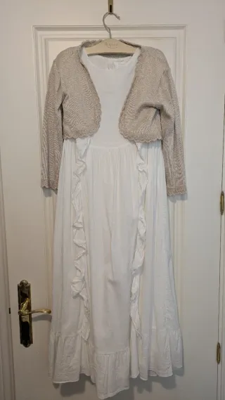 Vestido de Comunión Blanco y rebeca Beige