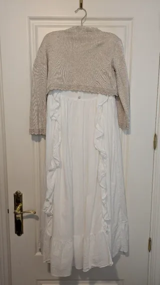 Vestido de Comunión Blanco y rebeca Beige