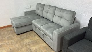 Sofá Cama Chaise Longue Gris Terciopelo