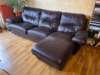 Divano Chaise Longue in Pelle Marrone