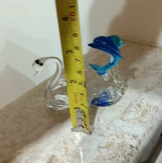 Coppia statuine Delfino e Cigno in vetro di Murano