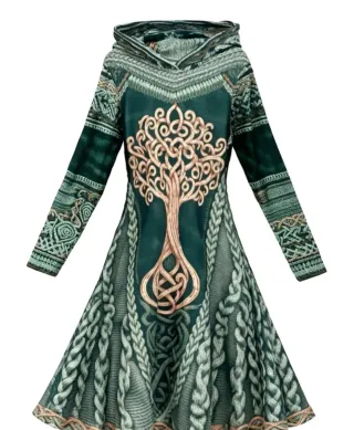 Vestido verde estampado de árbol Ajustado.T38-40