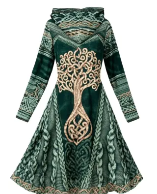 Vestido verde estampado de árbol Ajustado.T38-40