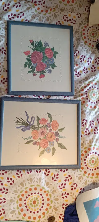 Set 2 Cuadros Flores Rosas y Azules bonitos