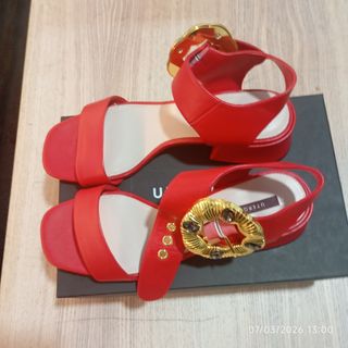 Sandalias Uterqüe Piel Joyas Doradas Rojas