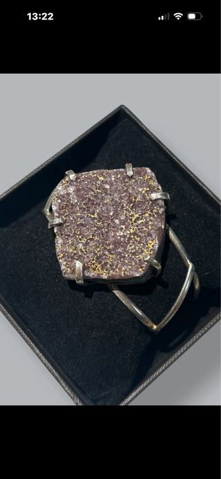 Brazalete artesanal cuarzo plata