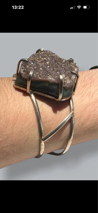 Brazalete artesanal cuarzo plata