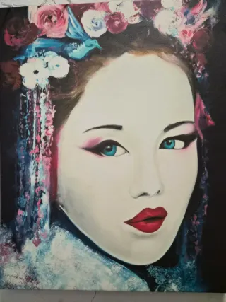 Cuadro Óleo Geisha Flores
