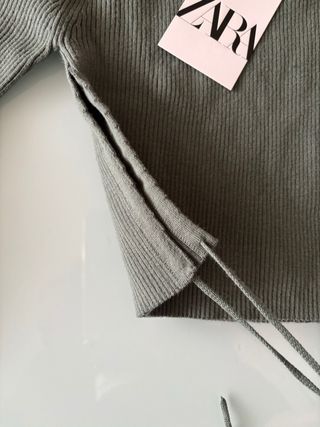 Top Zara canalé manga larga lazo