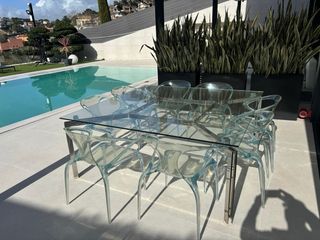 Mesa y 8 Sillas Exterior Cristal