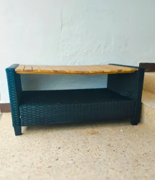 ✅ MESA DE CENTRO EN RATÁN NEGRO Y MADERA‼️