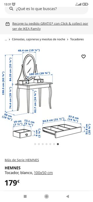 Tocador Hemnes con espejo Ikea blanco