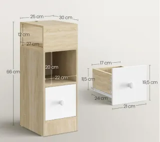 Mesita de noche estrecha (roble cambrian y blanco)