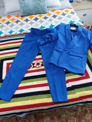 Elegante traje de Blazer y pantalón azul mujer