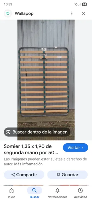 Somier 135x190 cm sin patas