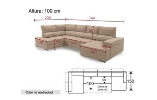Sofá chaiselongue 4/5 plazas, convertible en cama