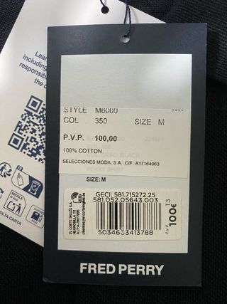 Polo Fred Perry Negro Talla M