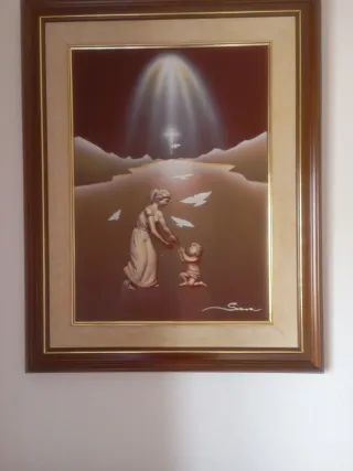 Cuadro relieve mujer y niño