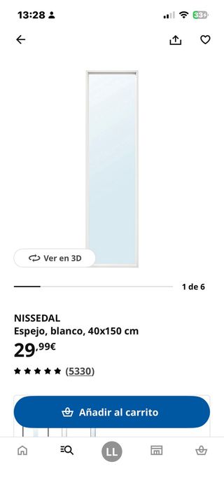 Espejo IKEA NISSEDAL blanco 40x150 cm