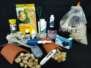 Lote Acuario: Filtro, Comida, Termómetro, Arena