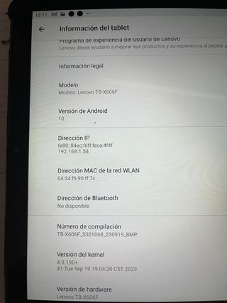 Lenovo TB-X606F Tablet Negra