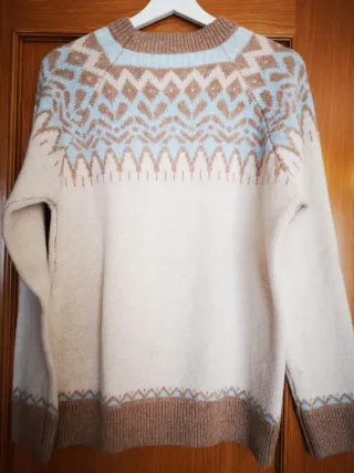 Jersey grecas crudo y azul Talla L