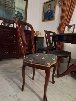 Seis sillas de salón clásicas de caoba