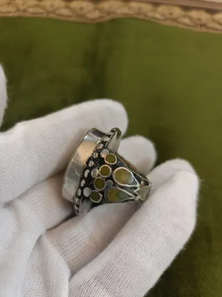 Anillo Plata Antigua Piedra Beige Talla 18.1 mm