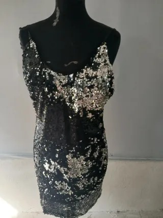 Tubino paillettes donna tg unica nero/argento