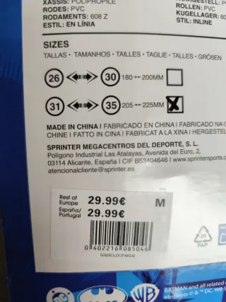 Patines Batman Talla 31-35