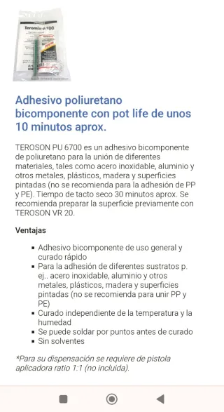 Teroson PU 6700 Adhesivo Poliuretano