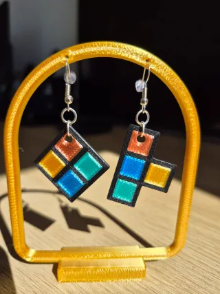 Pendientes Tetris Negro y Dorado