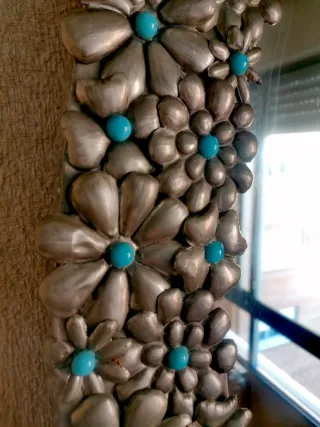 Espejo Ovalado Flores Relieve Plata Turquesa