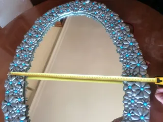 Espejo Ovalado Flores Relieve Plata Turquesa