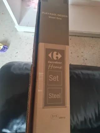 Set terraza Mesa redonda 2 sillas y parasol blanco