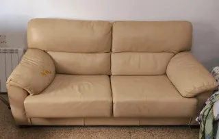 Set di divani in pelle beige 3+2 posti